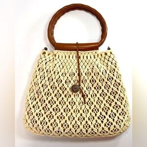 Patricia Nash Geraldine Cream Macrame Crochet Hobo Hand Bag Boho Quiet Luxury